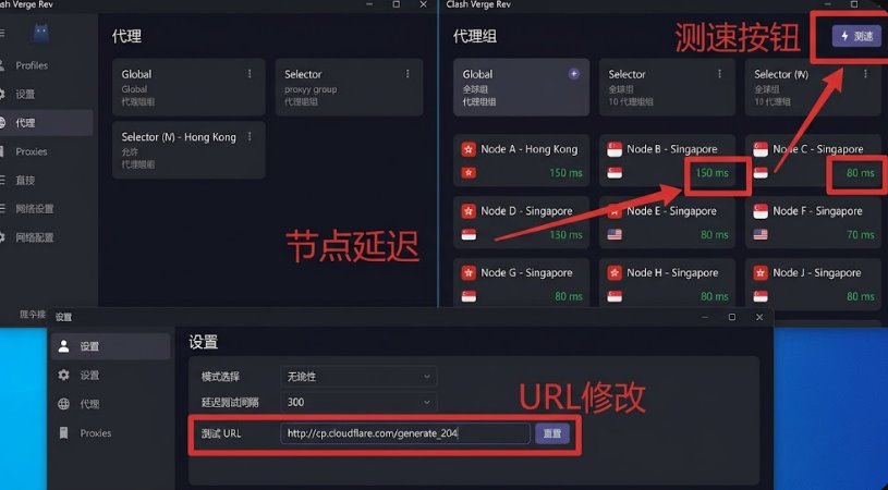 Clash Verge Rev 代理节点延迟测速与配置修改